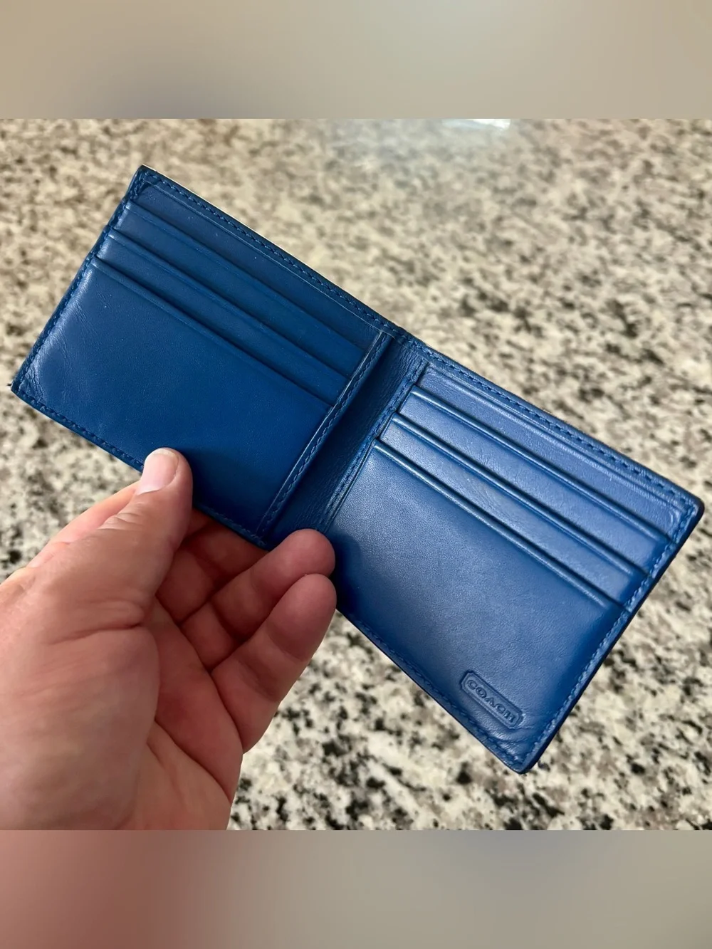 Coach Men's Leather Card Holder Wallet in Deep Blue
